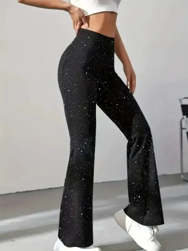 Women's High Waist Rhinestone Scuba Leggings - 2