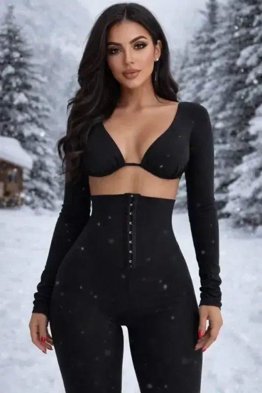 Women's High Waist Shaping Corset Detail Buckled Steel Fabric Leggings - 1