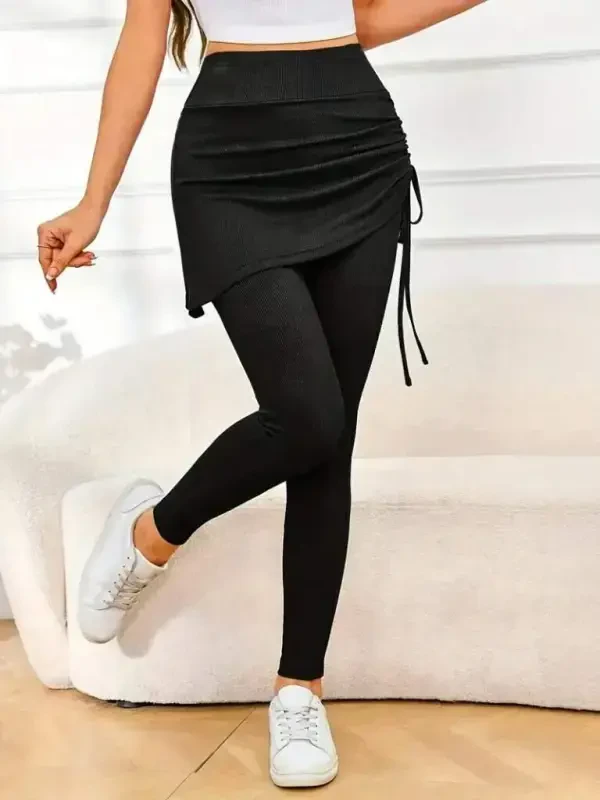 Women's High Waist Side Gathered Bottom Long Cache Corset Legging Skirt - 2
