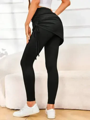 Women's High Waist Side Gathered Bottom Long Cache Corset Legging Skirt - 4