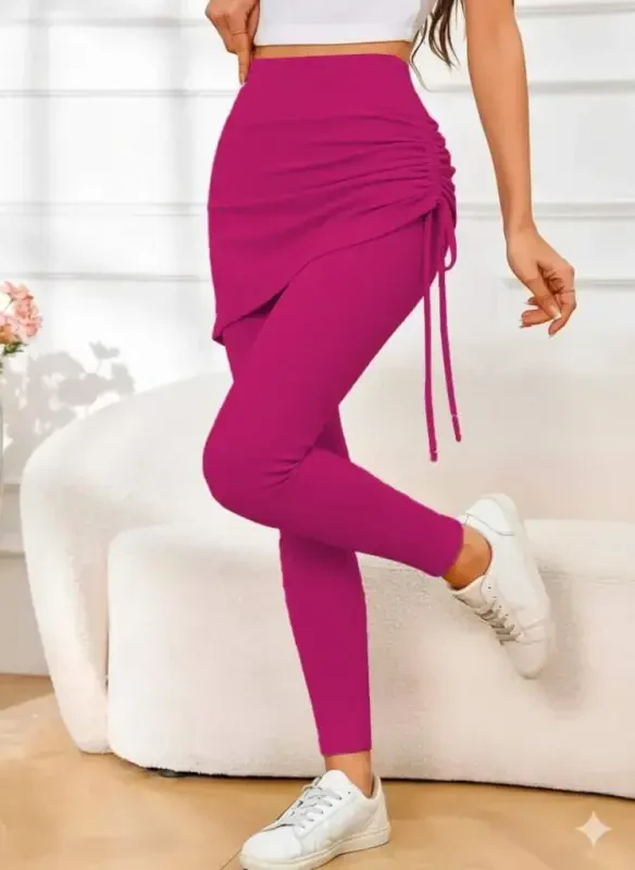 Women's High Waist Side Gathered Long Cache Corset Leggings Skirt - BÜYÜKBEDENIZ