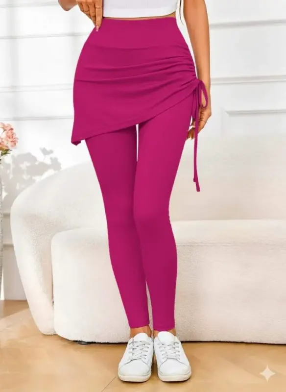 Women's High Waist Side Gathered Long Cache Corset Leggings Skirt - 3