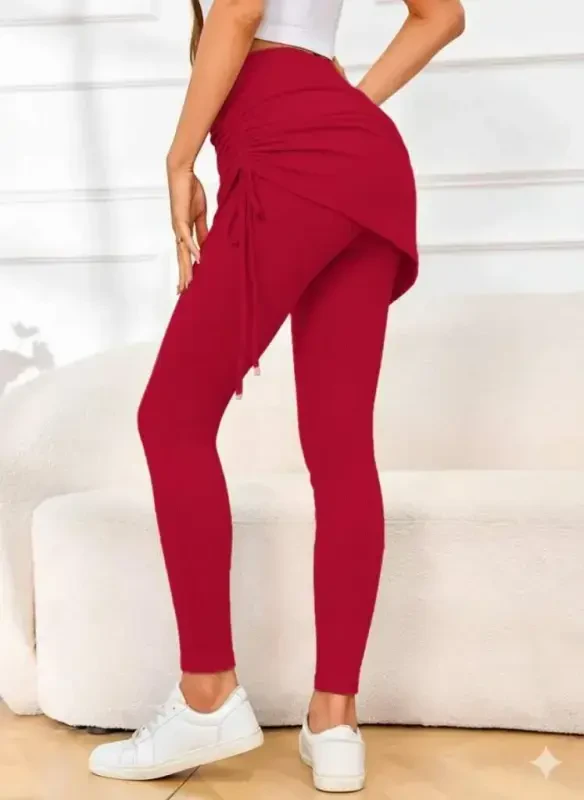 Women's High Waist Side Gathered Long Kashkorse Leggings Skirt - 2