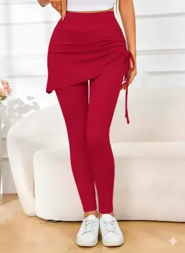 Women's High Waist Side Gathered Long Kashkorse Leggings Skirt - 3