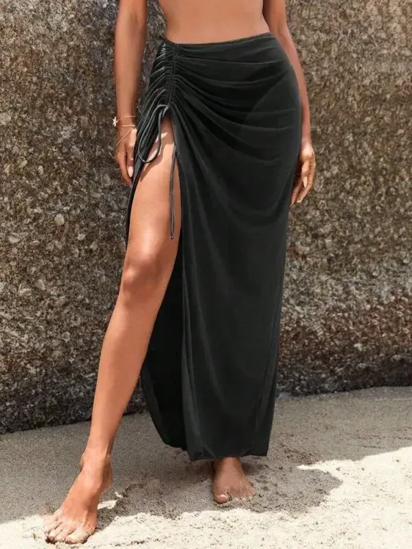 Women's High Waist Side Gathered Long Tulle Detailed Pareo - BÜYÜKBEDENIZ