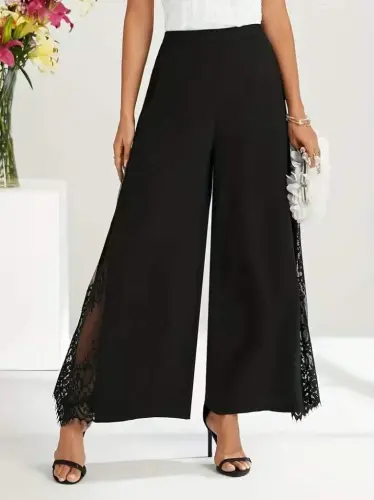 Women's High Waist Side Laced Imported Crepe Trousers - 4