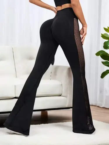 Women's High Waist Side Mesh Look Scuba Tights - 4