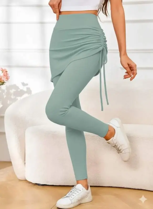 Women's High Waist Side Ruched Bottom Long Cache Corset Legging Skirt - 1