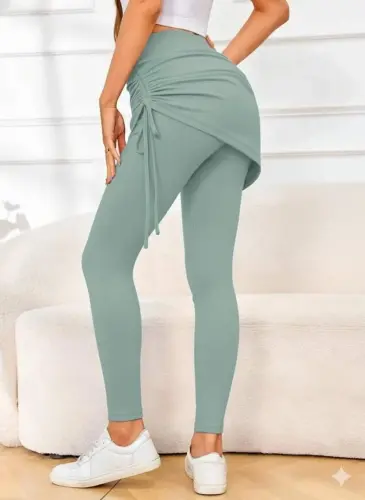 Women's High Waist Side Ruched Bottom Long Cache Corset Legging Skirt - 2