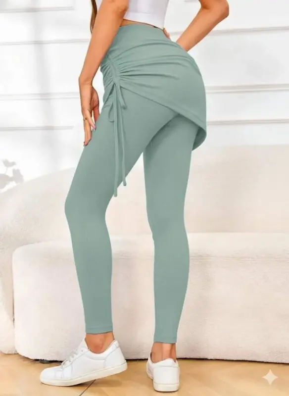 Women's High Waist Side Ruched Bottom Long Cache Corset Legging Skirt - 2