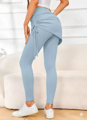 Women's High Waist Side Ruched Long Kashkorset Legging Skirt - 2