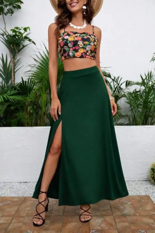 Women's High Waist Side Slit Long Sandy Skirt - 2