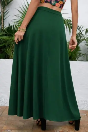 Women's High Waist Side Slit Long Sandy Skirt - 3