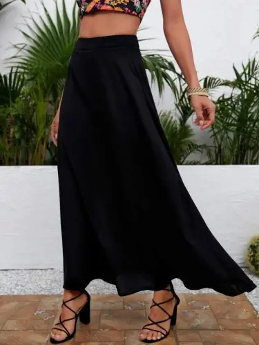 Women's High Waist Side Slit Long Sandy Skirt - 3