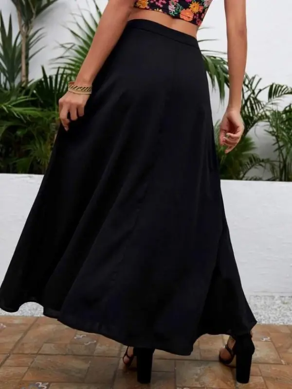 Women's High Waist Side Slit Long Sandy Skirt - 4