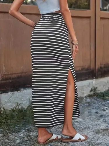 Women's High Waist Side Slit Long Viscose Skirt - 3
