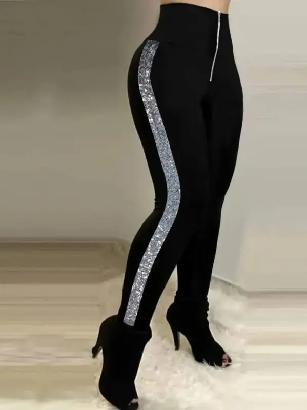 Women's High Waist Side Stripe Detailed Scuba Leggings - 2