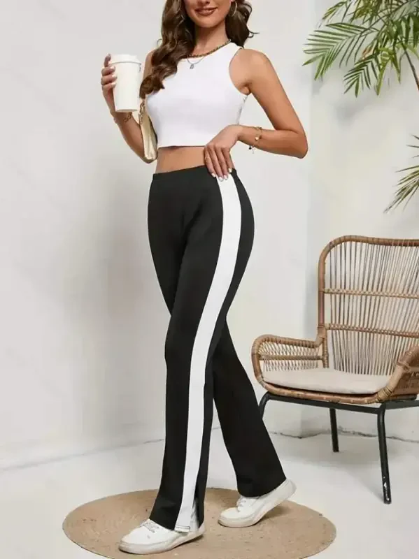 Women's High Waist Side Stripe Detailed Slit Viscose Two Thread Pants - BÜYÜKBEDENIZ