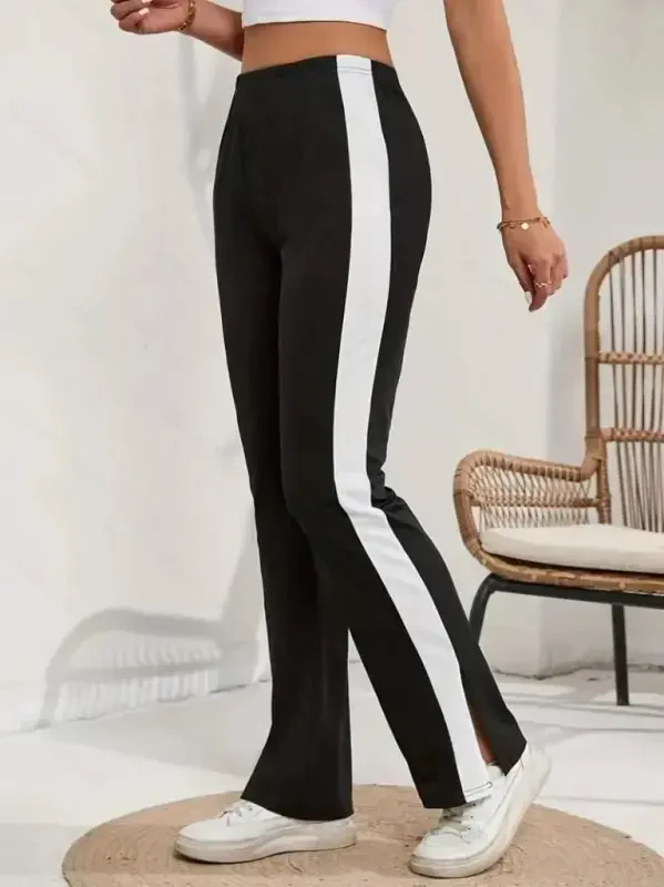 Women's High Waist Side Stripe Detailed Slit Viscose Two Thread Pants - 2