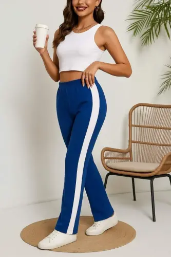 Women's High Waist Side Stripe Detailed Slit Viscose Two Thread Pants - 1