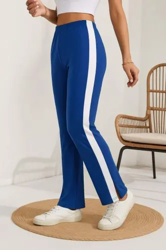 Women's High Waist Side Stripe Detailed Slit Viscose Two Thread Pants - BÜYÜKBEDENIZ (1)