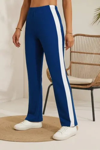Women's High Waist Side Stripe Detailed Slit Viscose Two Thread Pants - 4