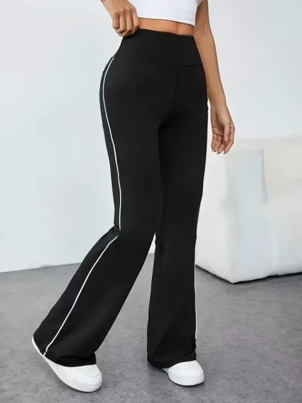 Women's High Waist Side Striped Detailed Long Scuba Leggings - BÜYÜKBEDENIZ