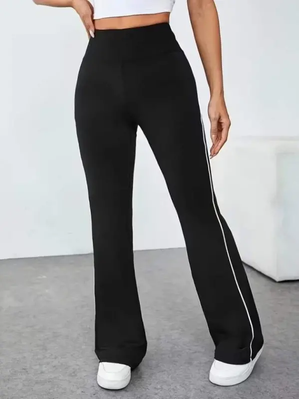 Women's High Waist Side Striped Detailed Long Scuba Leggings - 2