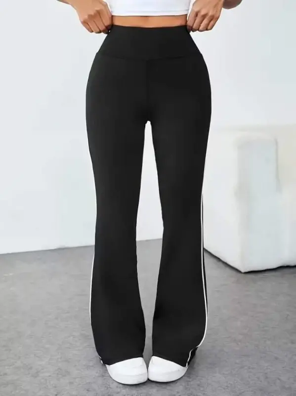 Women's High Waist Side Striped Detailed Long Scuba Leggings - 3