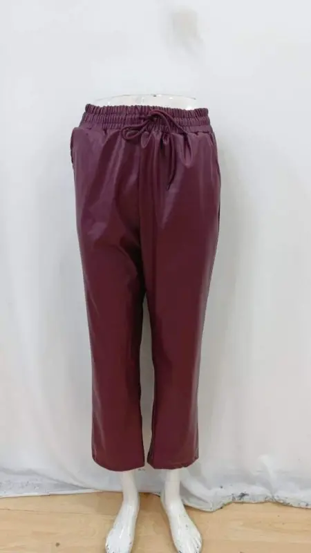 Women's High Waist Tie-Up Leather Pants - 6