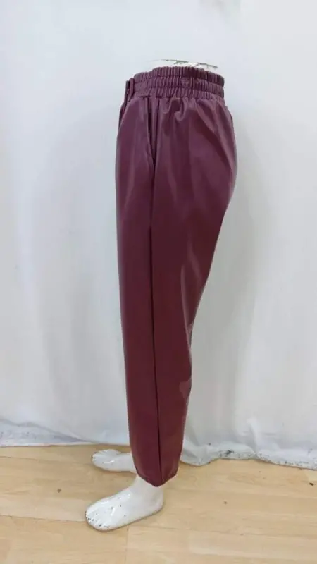 Women's High Waist Tie-Up Leather Pants - 7