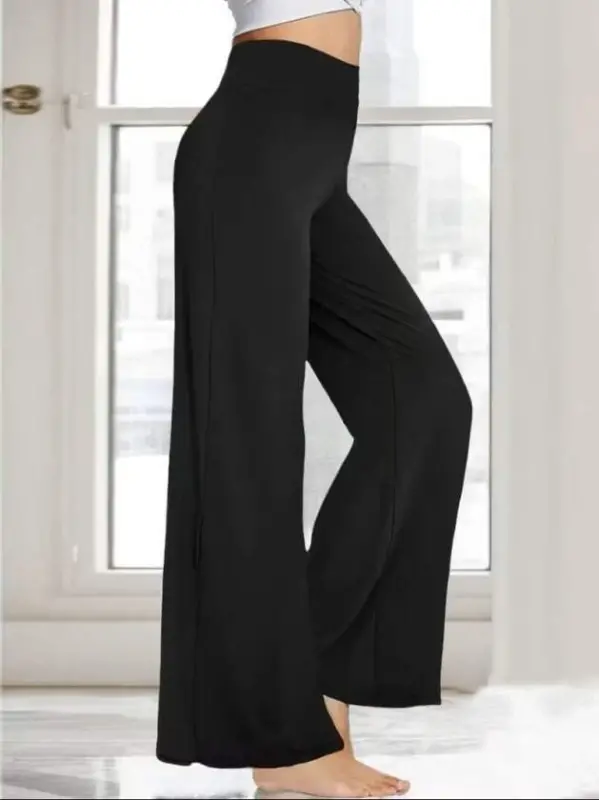 Women's High Waist Wide Leg Long Chiffon Crepe Pants - 3