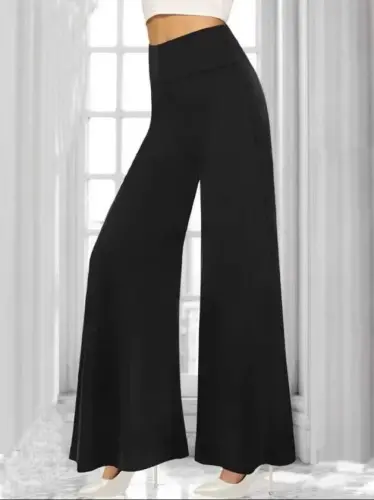 Women's High Waist Wide Leg Long Chiffon Crepe Pants - 4