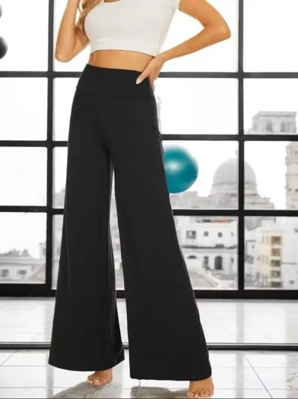 Women's High Waist Wide Leg Long Chiffon Crepe Pants - 5