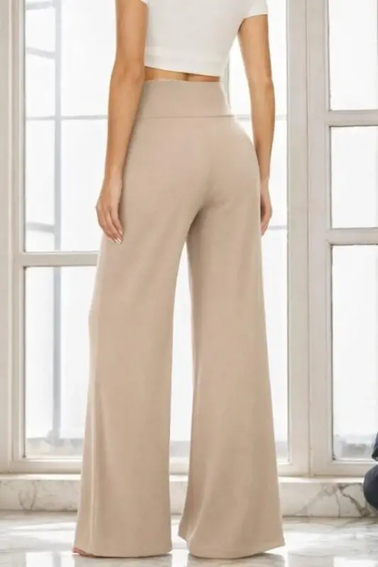 Women's High Waist Wide Leg Long Chiffon Crepe Trousers - 2