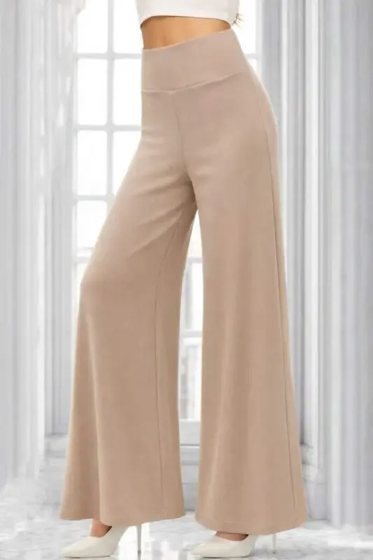 Women's High Waist Wide Leg Long Chiffon Crepe Trousers - 4