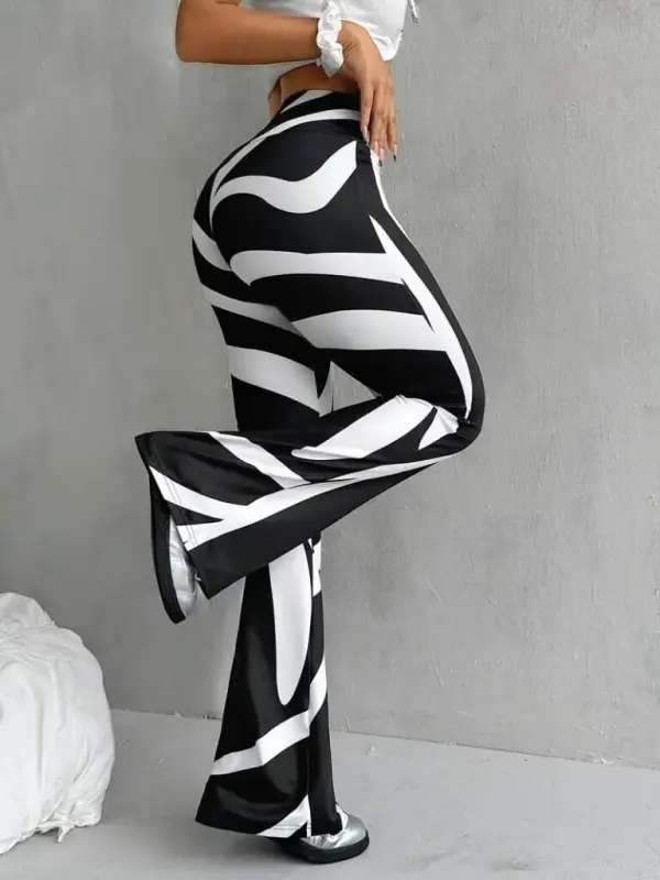 Women's High Waist Zebra Print Scuba Leggings - 1