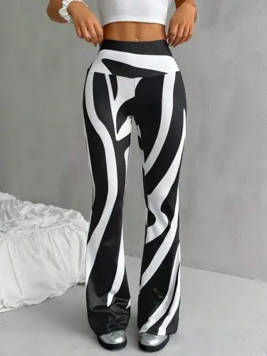 Women's High Waist Zebra Print Scuba Leggings - BÜYÜKBEDENIZ (1)
