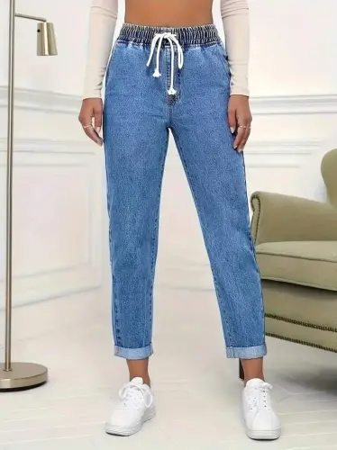 Women's High Waisted Lace-Up Jeans - 4
