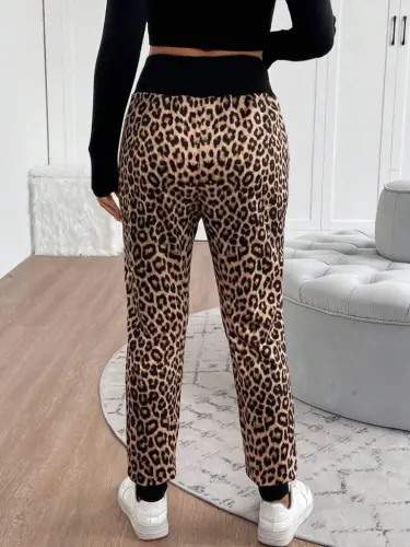 Women's High-Waisted Lace-Up Patterned Two-Thread Trousers - 7