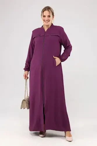 Women's Hijab Abaya Zippered Aerobin Purple-Purple - 4