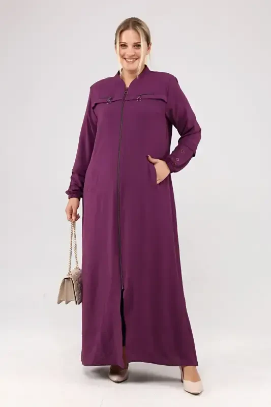 Women's Hijab Abaya Zippered Aerobin Purple-Purple - 4