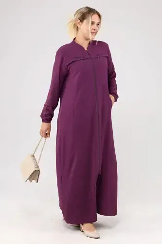 Women's Hijab Abaya Zippered Aerobin Purple-Purple - 5
