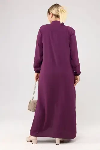 Women's Hijab Abaya Zippered Aerobin Purple-Purple - 7