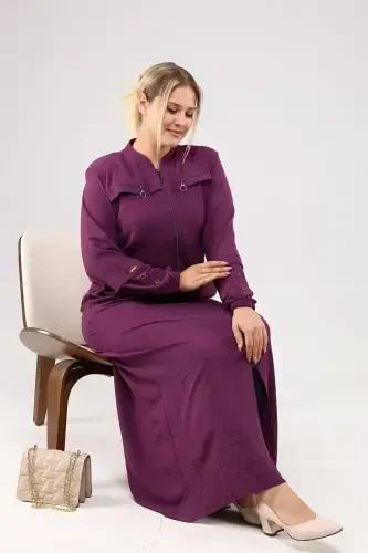 Women's Hijab Abaya Zippered Aerobin Purple-Purple - 8