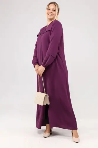 Women's Hijab Abaya Zippered Aerobin Purple-Purple 