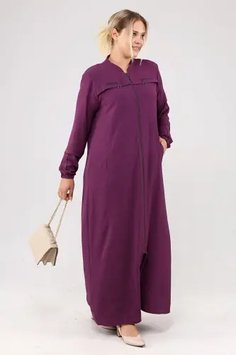 Women's Hijab Abaya Zippered Aerobin Purple-Purple - 5