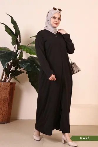 Women's Hijab One Piece Zippered Prayer Dress Khaki-Khaki - 1