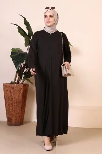 Women's Hijab One Piece Zippered Prayer Dress Khaki-Khaki - 4