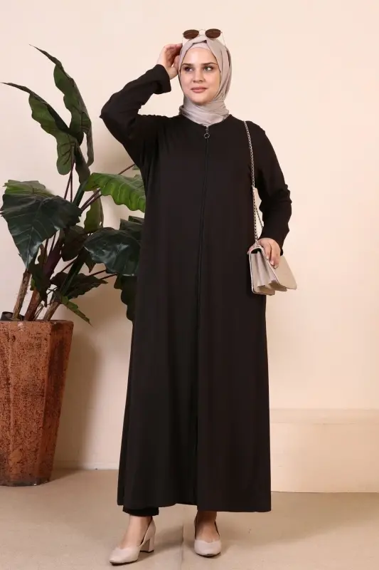 Women's Hijab One Piece Zippered Prayer Dress Khaki-Khaki - 5